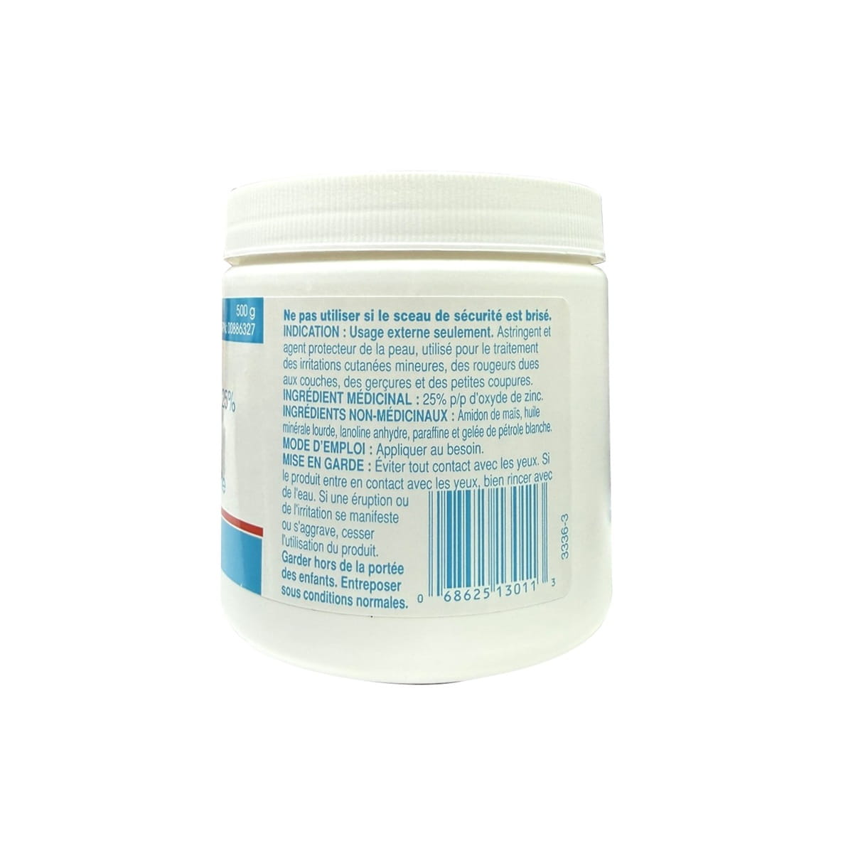 Indication, ingredients, directions, warnings for Atlas Ilhe's Paste 25% Zinc Oxide Paste (500 grams) in French