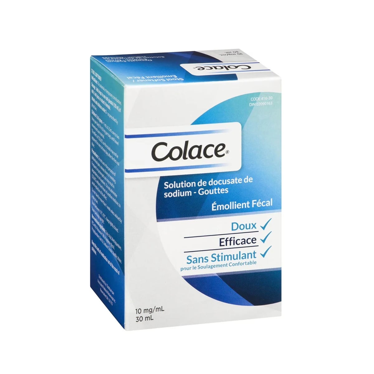 Product label for Colace Docusate Sodium Stool Softener Drops (10 mg mL) (30 mL) in French
