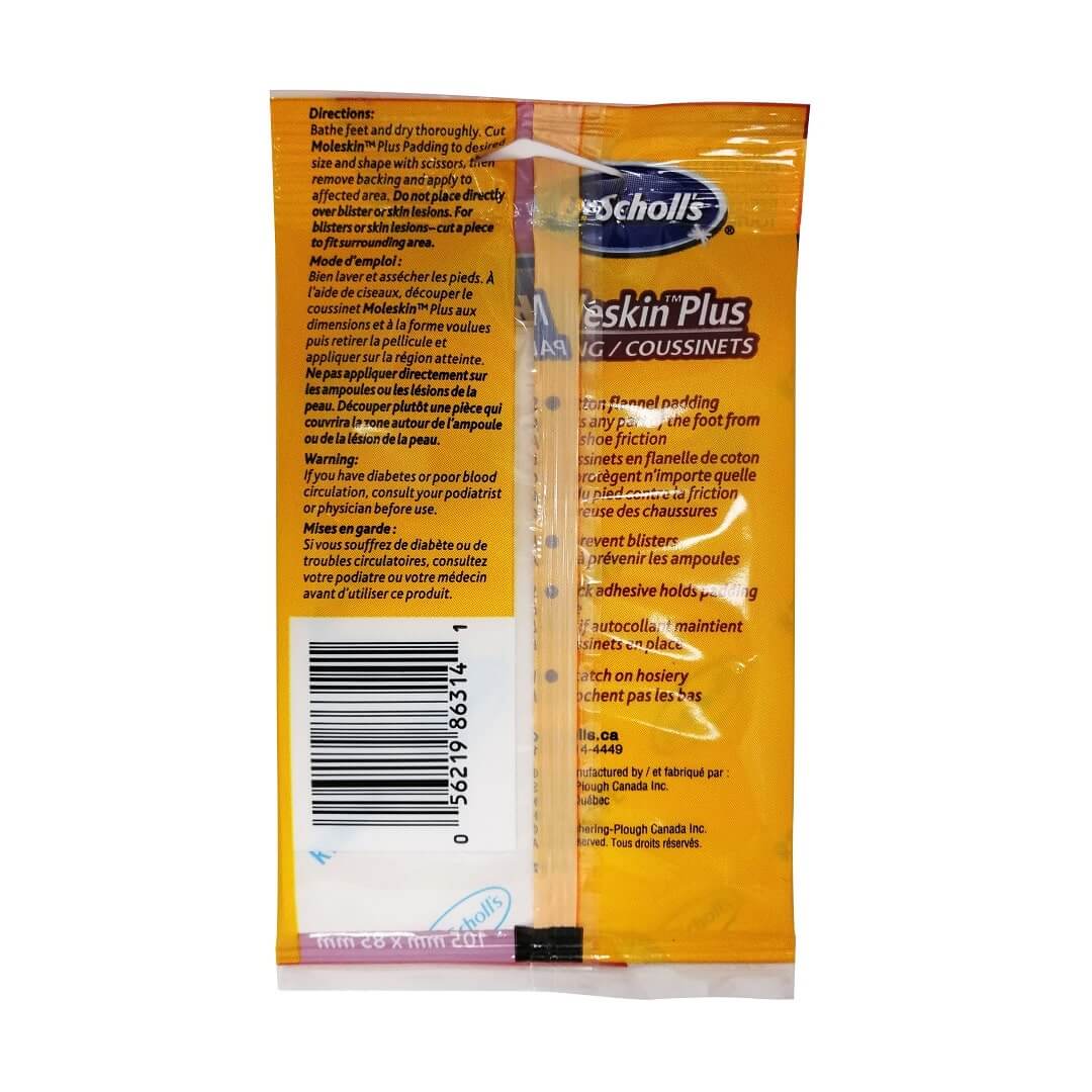 Description and directions for Dr. Scholl's Moleskin Plus Pad (2 pads)