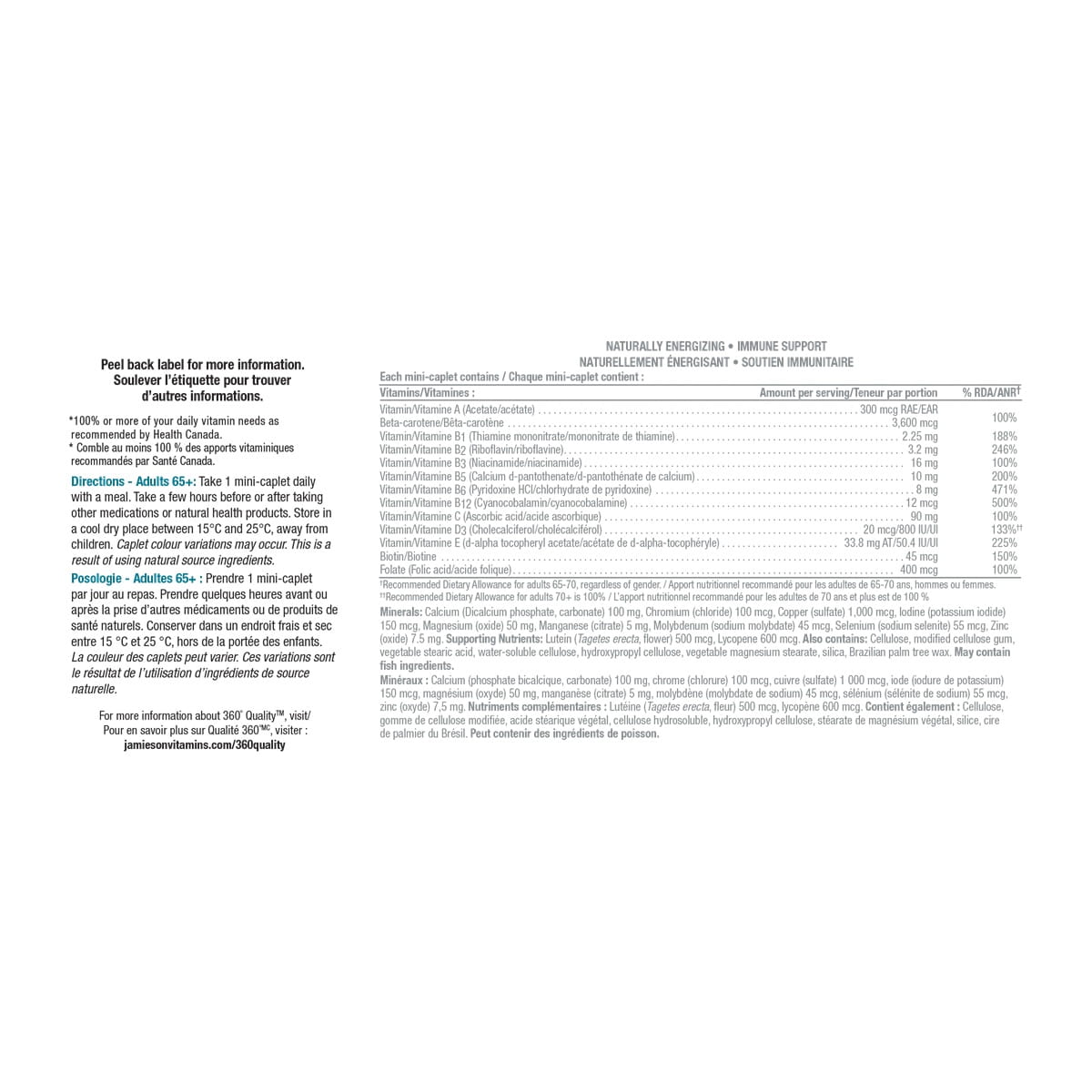 Description, directions, ingredients for Jamieson 100% Complete Platinum Multivitamin for Adults 65+ (115 caplets)