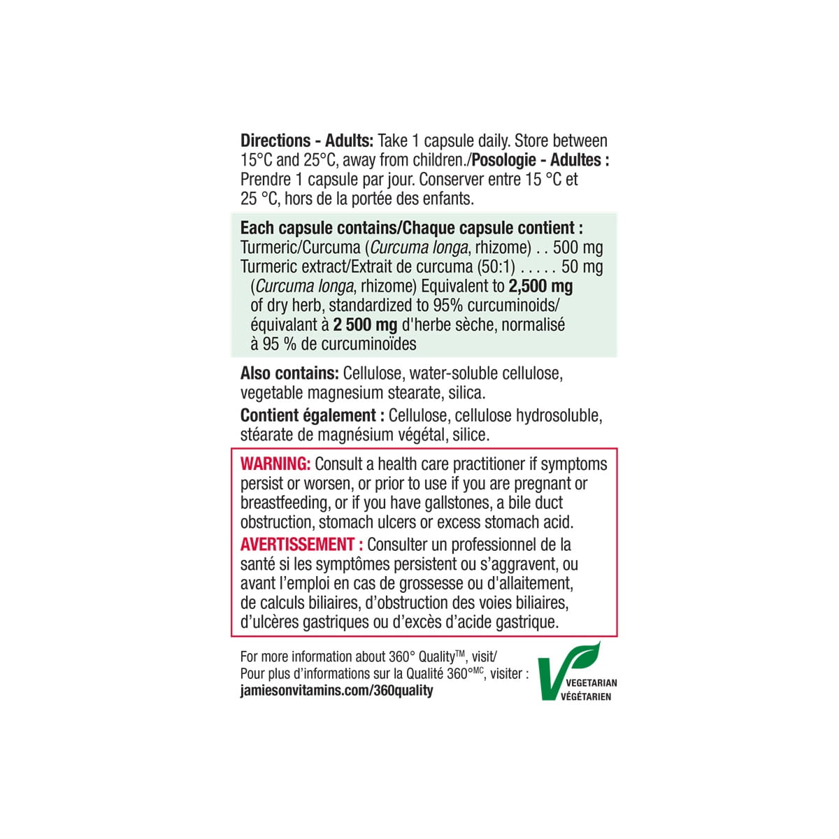 Directions, ingredients, warnings for Jamieson Curcumin Turmeric Ultra Strength (30 capsules)