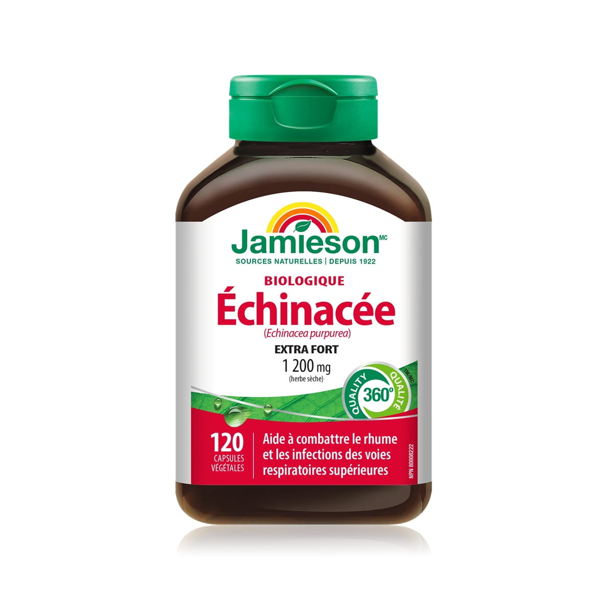 Product label for Jamieson Echinacea 1200 mg Extra Strength (120 capsules) FR