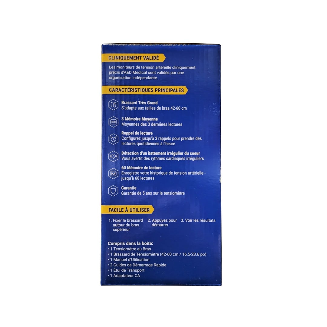 Description, features, and instructions for Life Source Blood Pressure Monitor (for Upper Arm) Extra Large in French