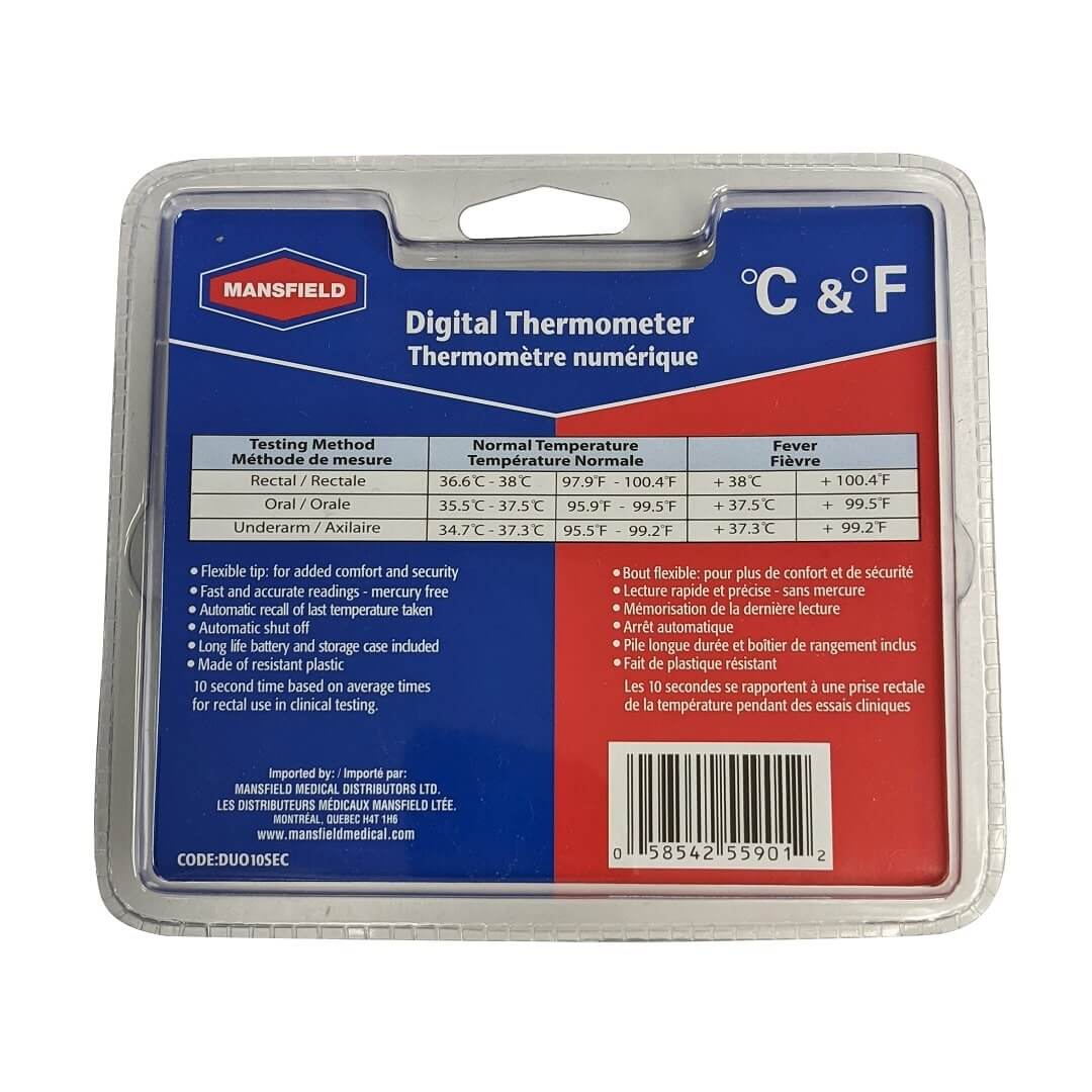 Description, features for Mansfield Digital Thermometer with Flexible Tip