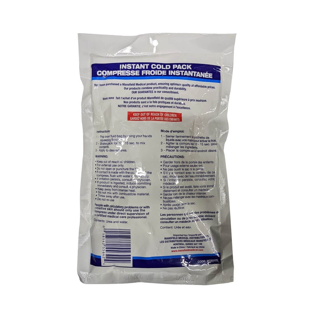 Descirption, instructions, warnings for Mansfield Instant Cold Pack