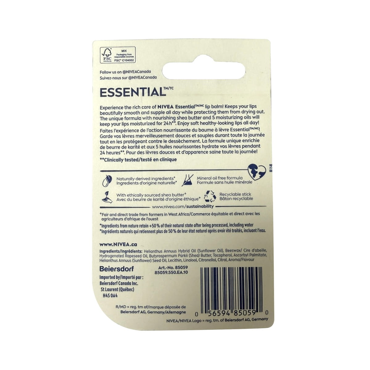 Description for Nivea Essential Lip Balm (2 x 4.8 grams)