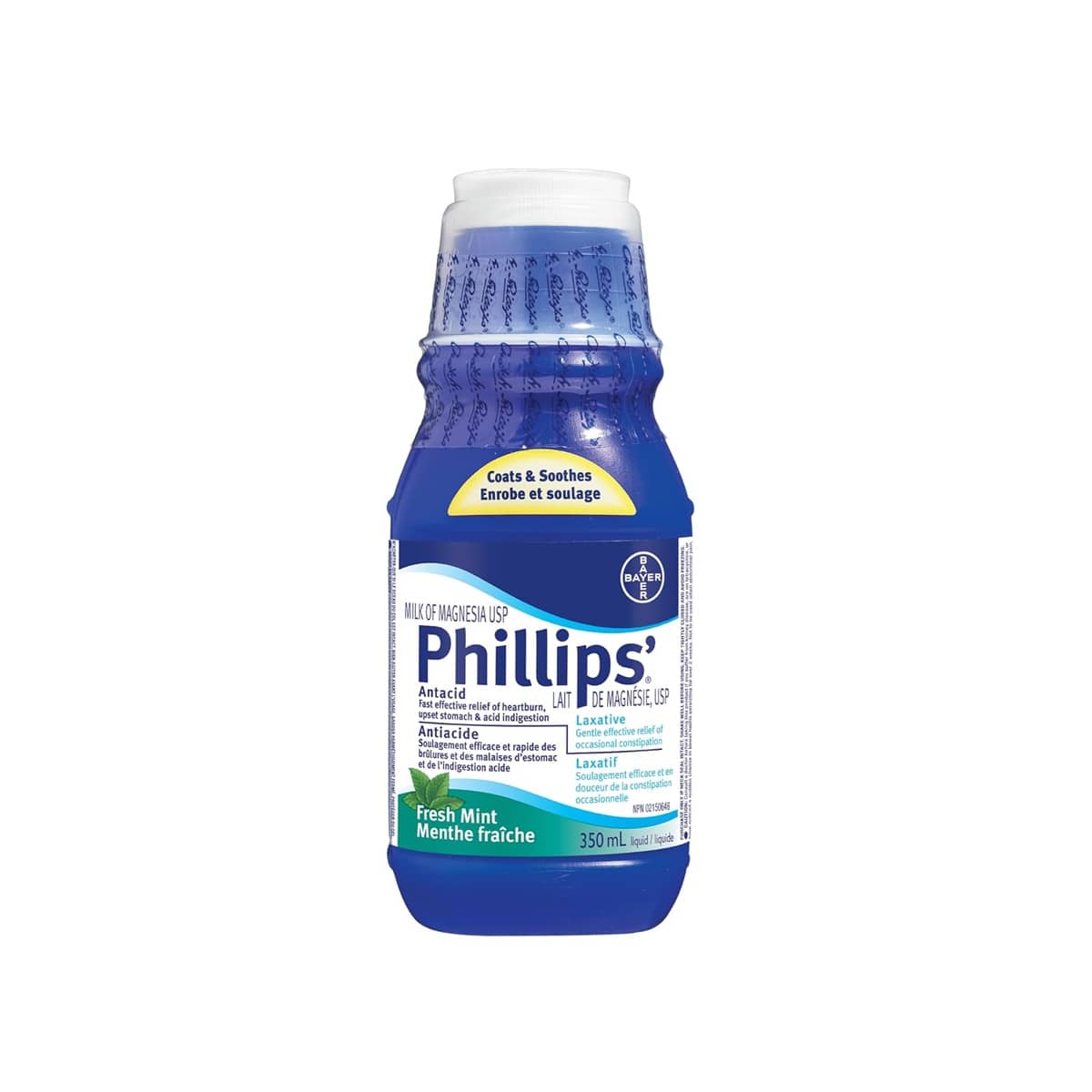 Product label for Phillips Milk of Magnesia Mint Flavour (350 mL)