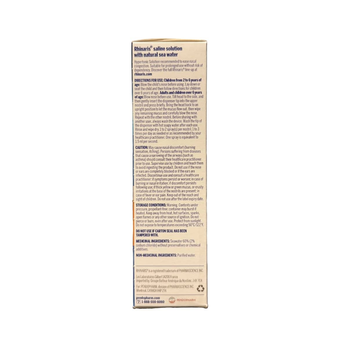 Ingredients, warnings, directions, description for Rhinaris Nasal Congestion (100 mL) in English
