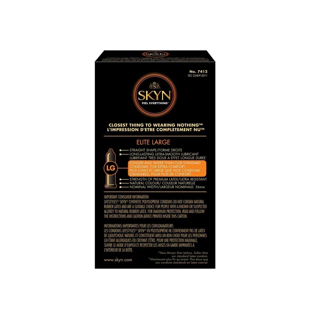 Description and features for Skyn Elite Large Latex Free Condoms (12 count)