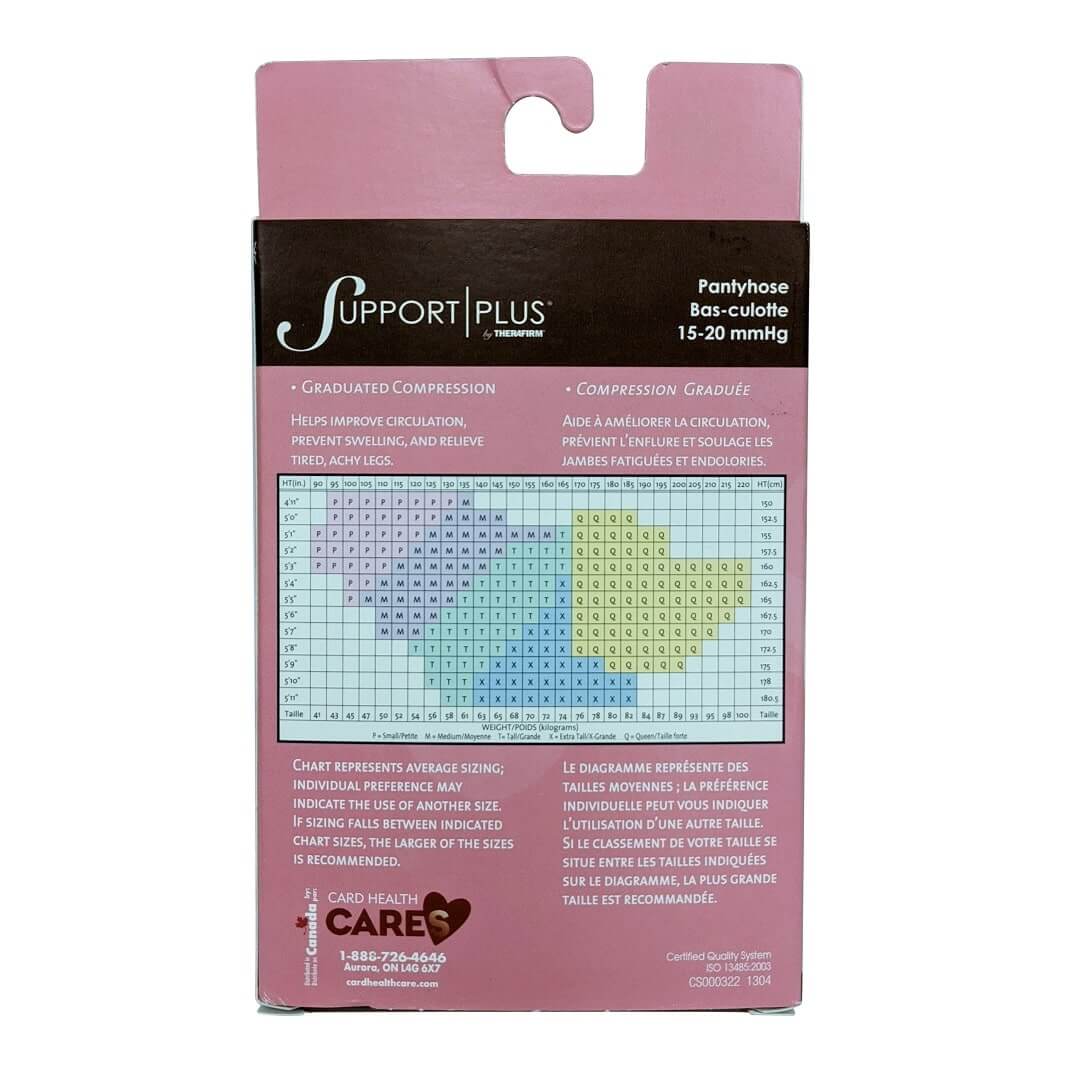 Description and size chart for Support Plus by Therafirm 15-20 mmHg - Pantyhose / Black