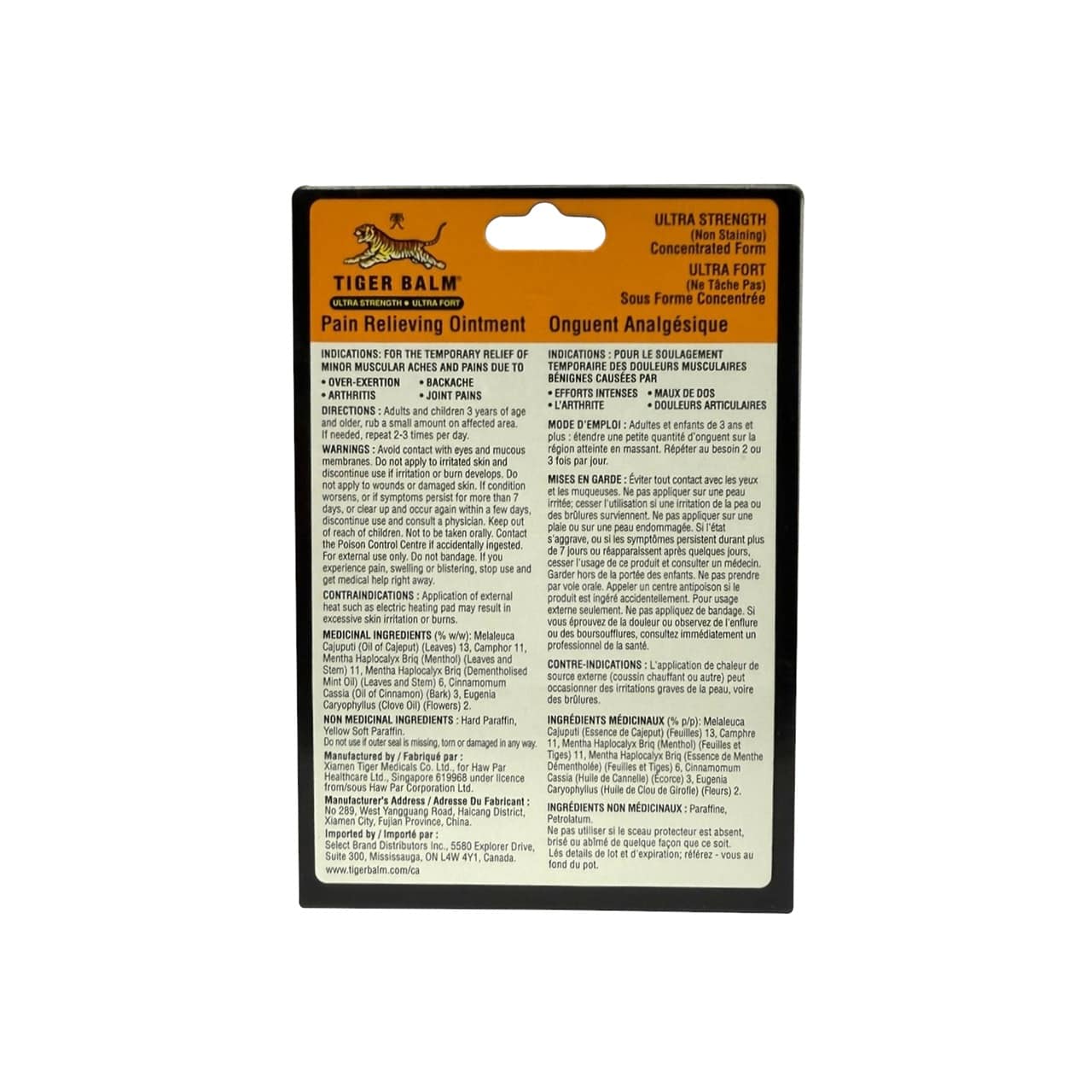 Indications, directions, warnings, ingredients for Tiger Balm Black Ultra Strength Pain Relieving Ointment (18 grams)