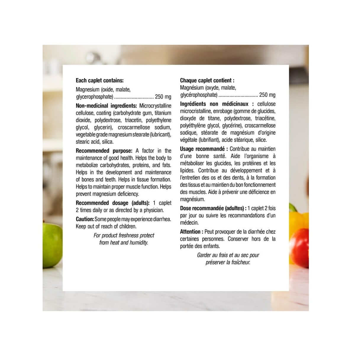 Ingredients, purpose, dose, caution for webber naturals Magnesium 250 mg (100 caplets)