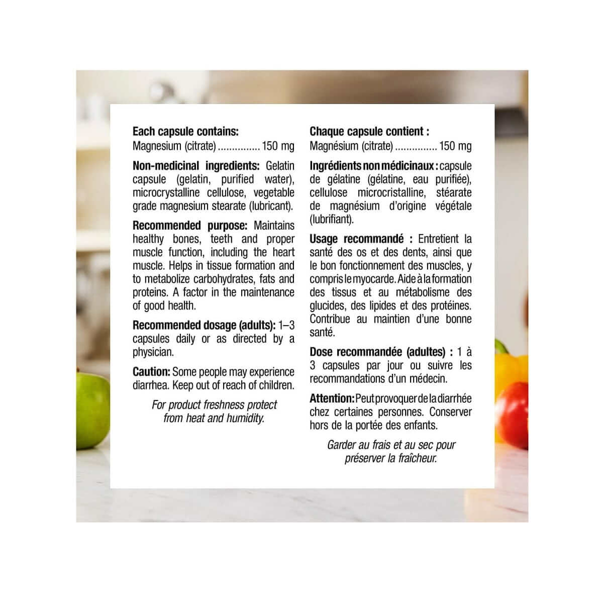 Ingredients, purpose, dosage, cautions for webber naturals Magnesium Citrate 150 mg (120 capsules)