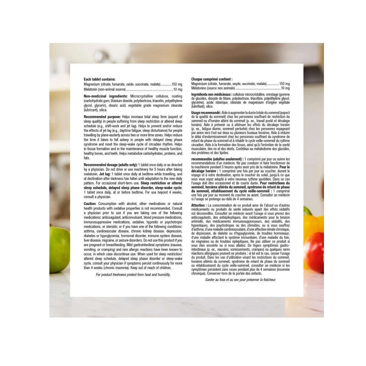 Ingredients, purpose, dosage, caution for webber naturals Melatonin Magnesium Maximum Strength 10/150 mg (60 tablets)