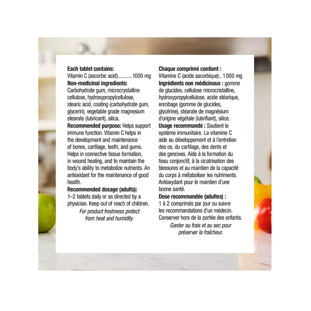 Ingredients, purpose, dosage for webber naturals Timed Release Vitamin C 1000 mg (60 tablets)