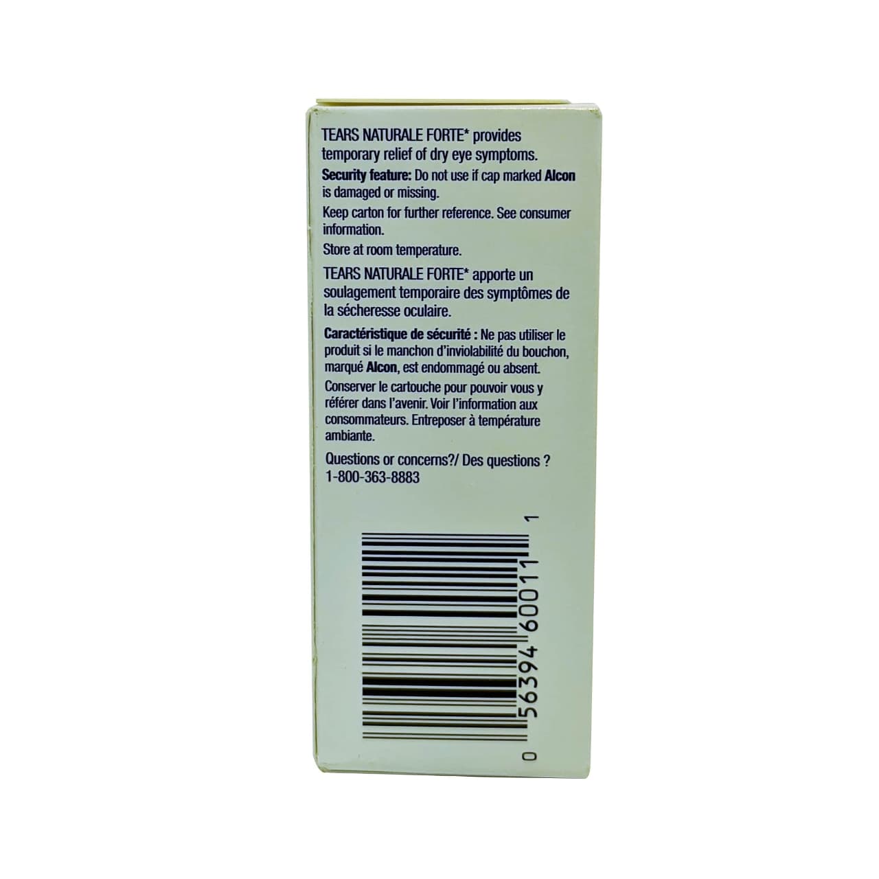 Product description for Alcon Tears Naturale Forte Lubricant Eye Drops in English and French