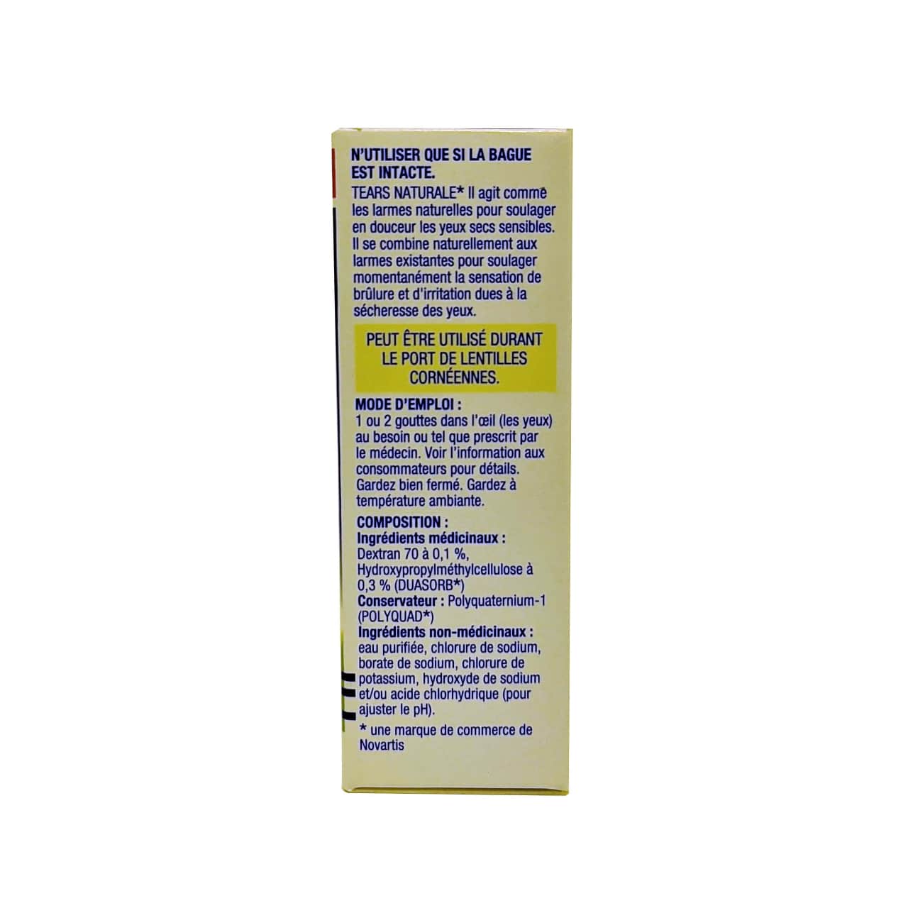 Product details, directions, and ingredients for Alcon Tears Naturale II Lubricant Eye Drops in French