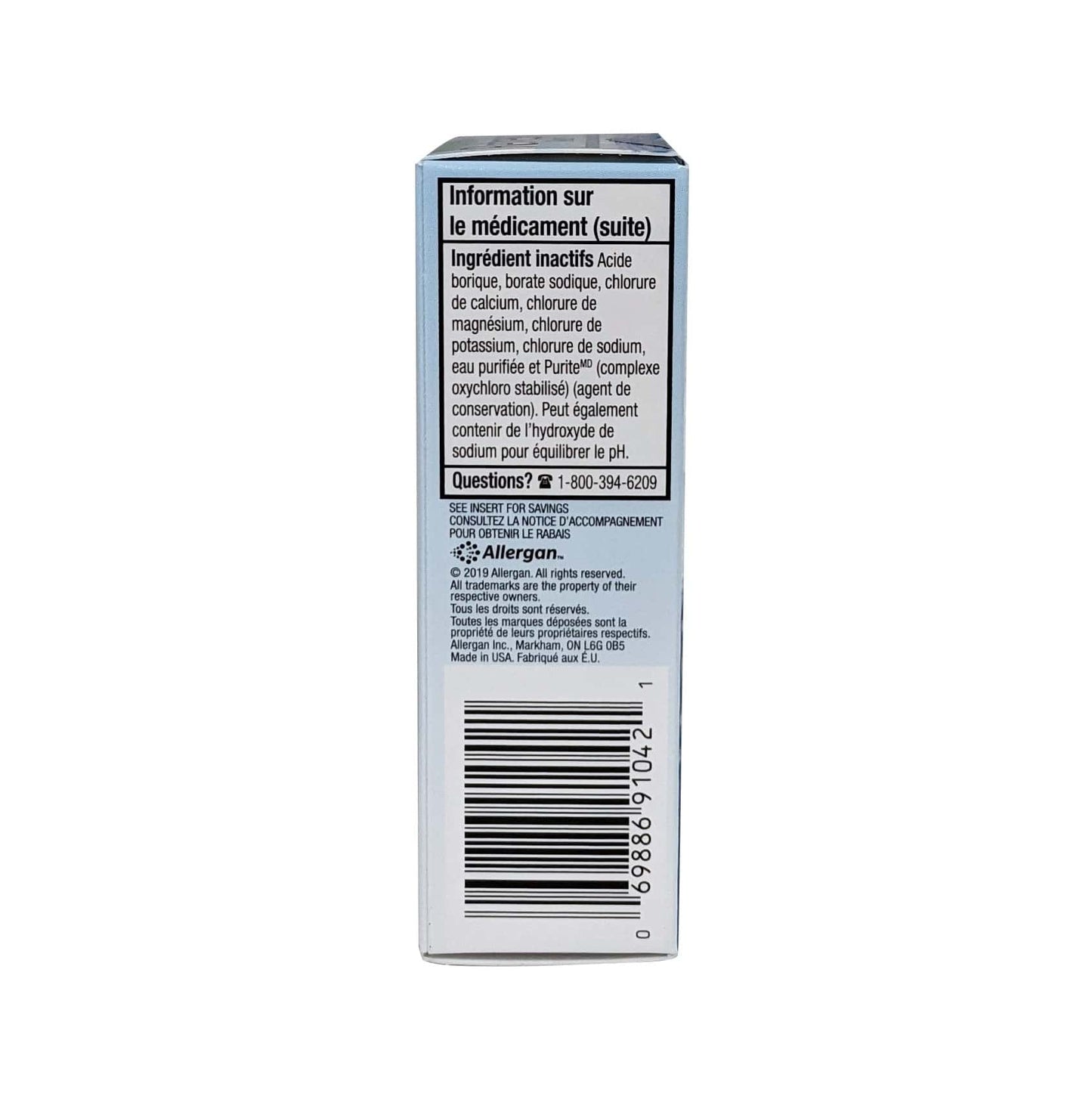 Ingredients for Allergan Refresh Tears Lubricant Eye Drops (15 mL) in French