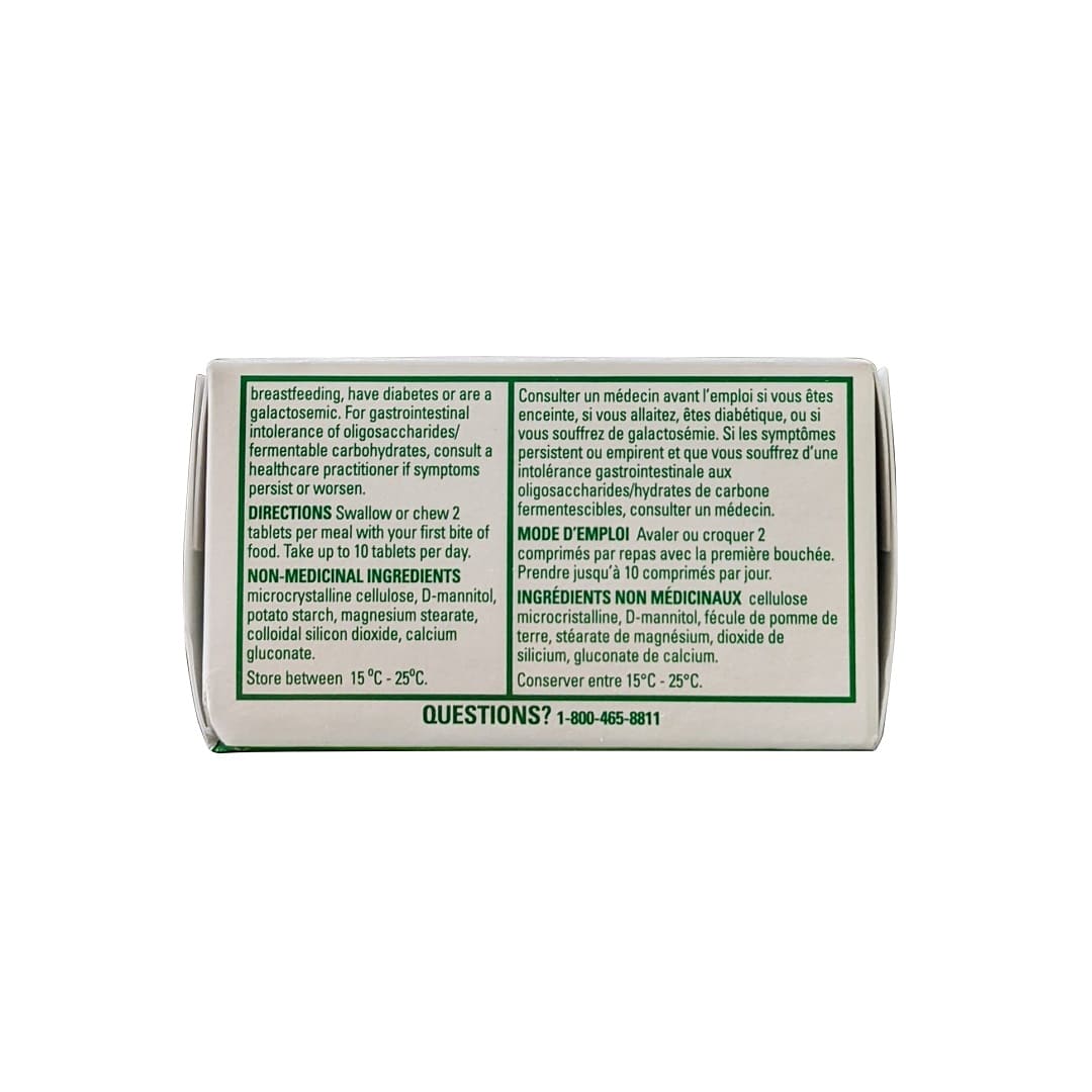 Warnings, directions, ingredients for Beano Tablets (30 tablets)