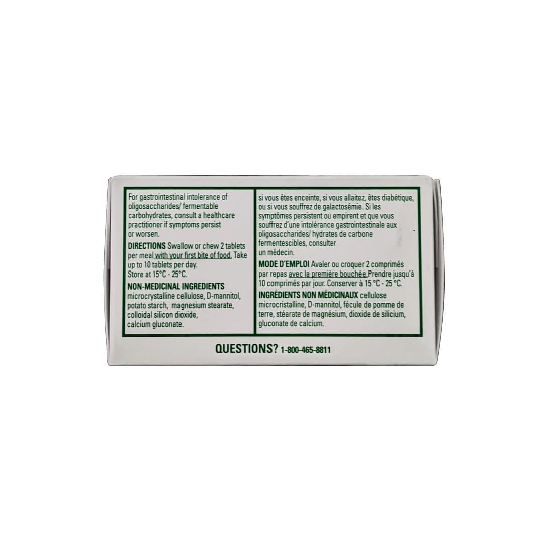 Warnings, directions, ingredients for Beano Tablets (60 tablets)
