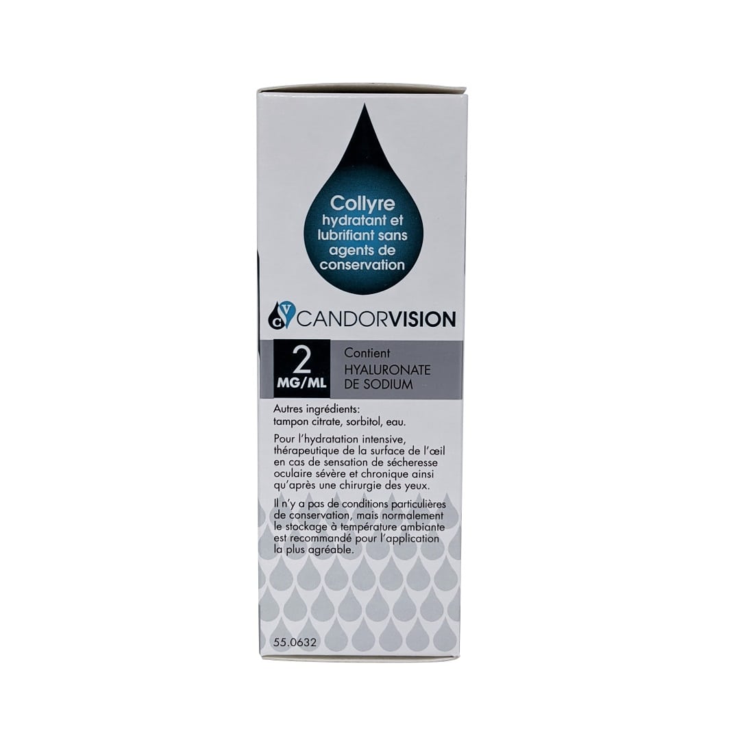 Ingredients for CandorVision Hylo Lubricating Eye Drops Gel (10 mL) in French
