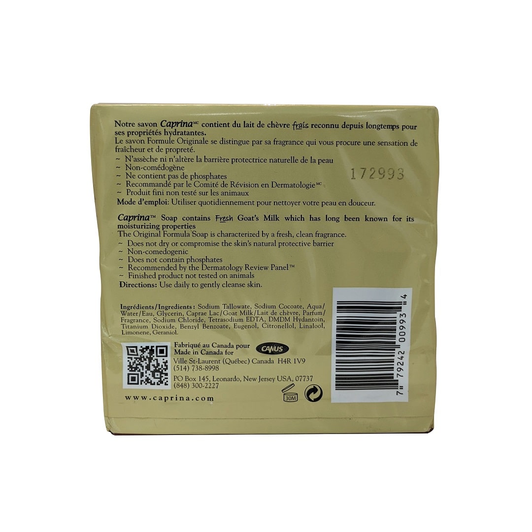 Product description for Caprina Fresh Goat's Milk Bar Soap Original (3 x 90 grams)