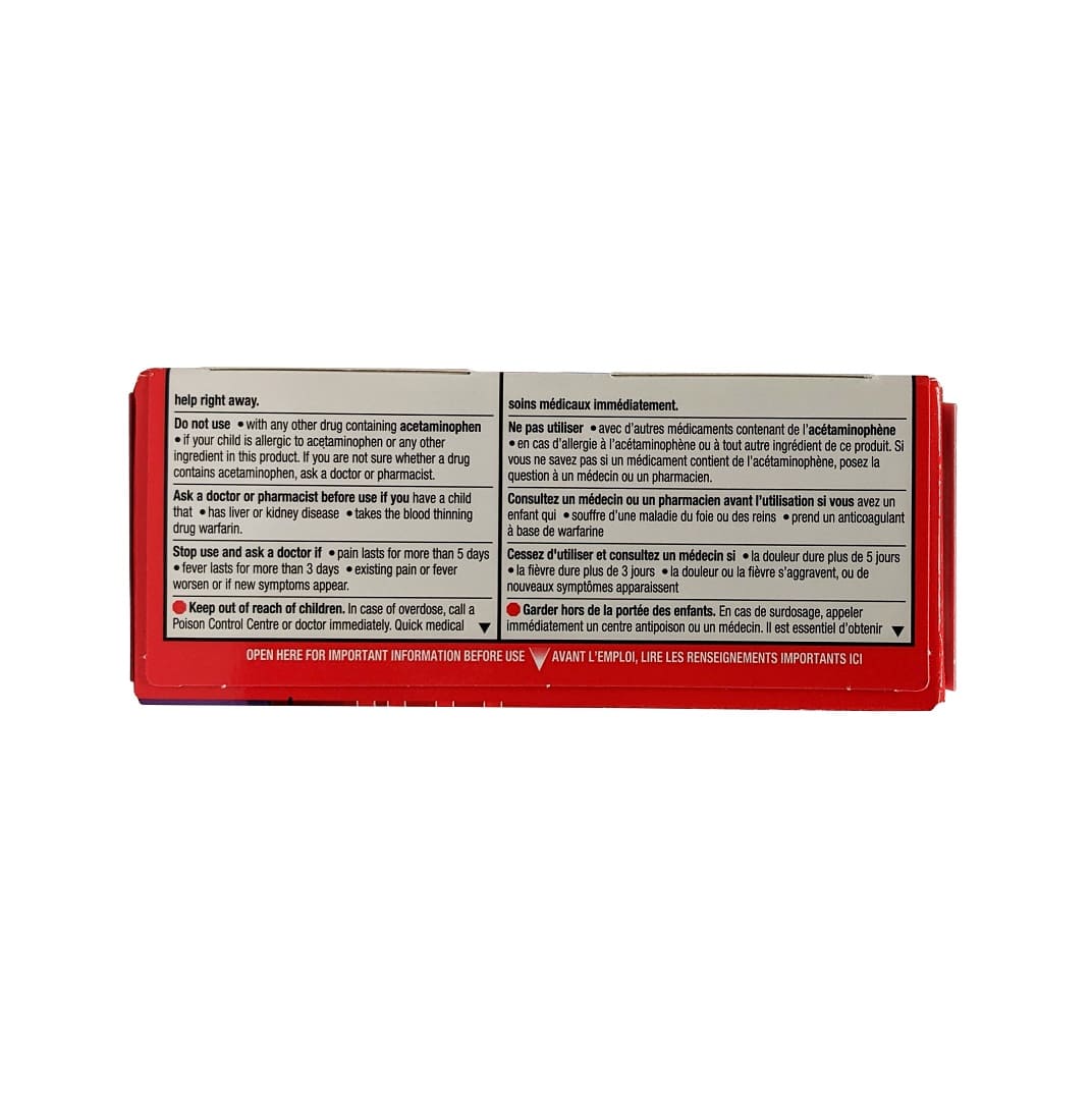 Warnings for Children's Tylenol Acetaminophen Fever and Pain Grape Flavour (Ages 2-11) (100 mL)