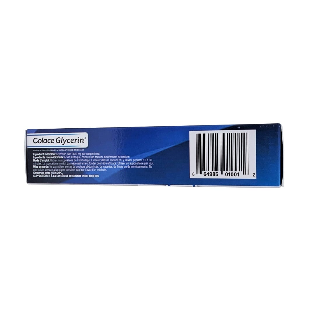 Ingredients, directions, and cautions for Colace Glycerin Original Suppositories (12 suppositories) in French