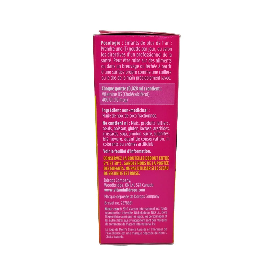 Directions, ingredients, and more info for Ddrops Liquid Vitamin D3 for Kids (1.7 mL / 60 drops) in French