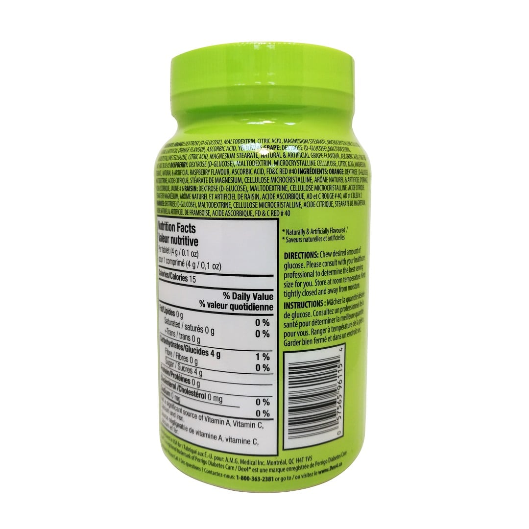 Ingredients, directions, and instructions for Dex4 Fast Acting Glucose Tablets Assorted Fruit Flavour (50 chewable tablets)