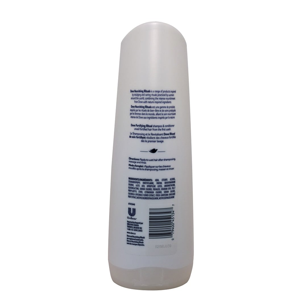 Description, direction, and ingredients for Dove Nourishing Rituals Fortifying Ritual Conditioner (355mL)