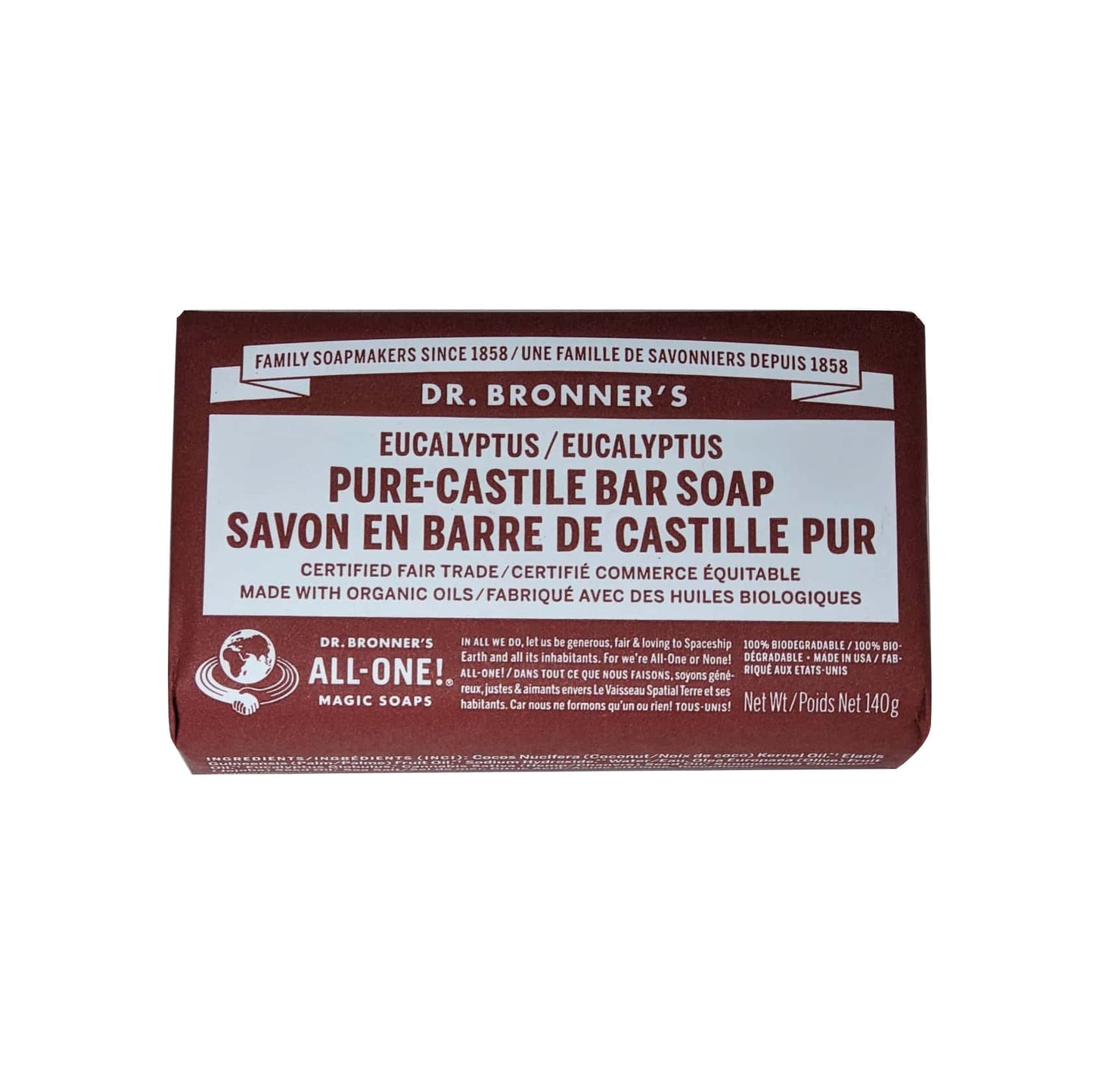 Dr. Bronner's Eucalyptus Pure Castile Bar Soap (140 grams)