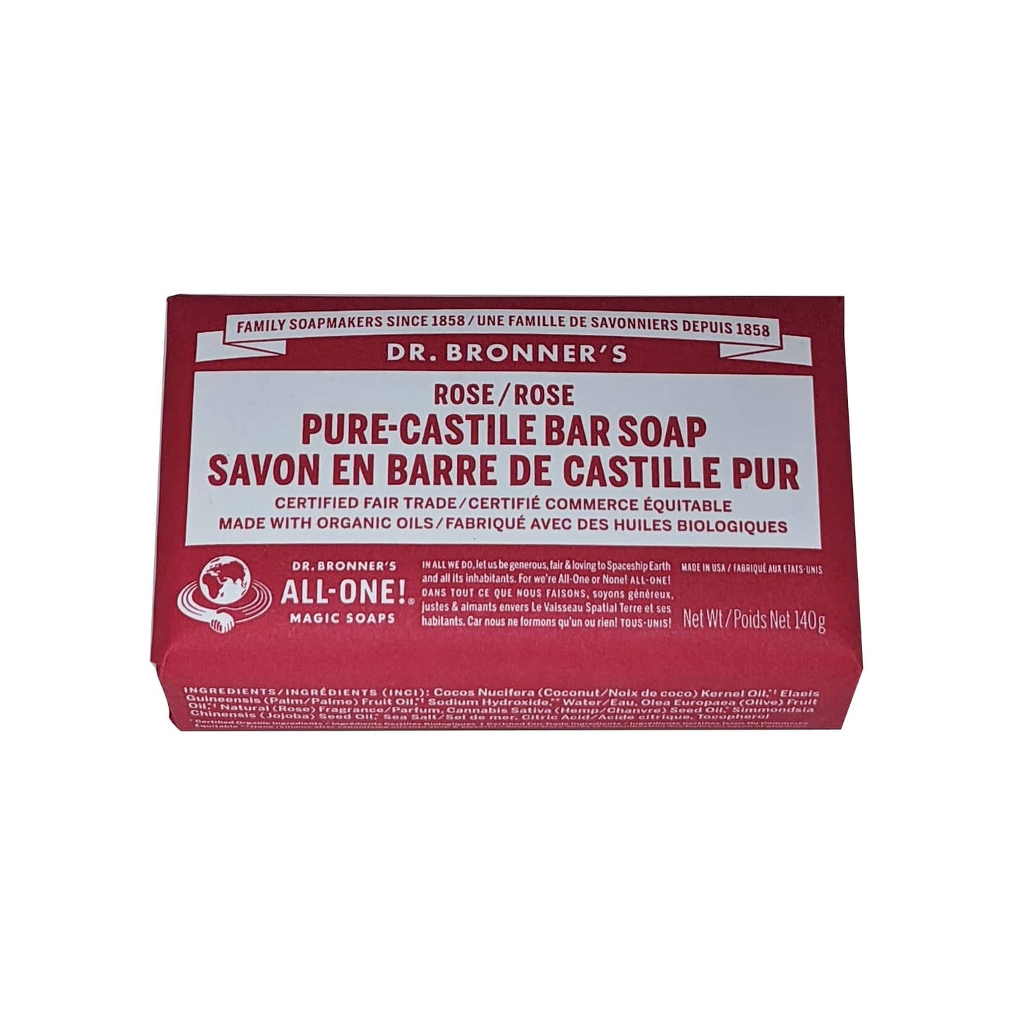 Product label for Dr. Bronner's Rose Pure Castile Bar Soap