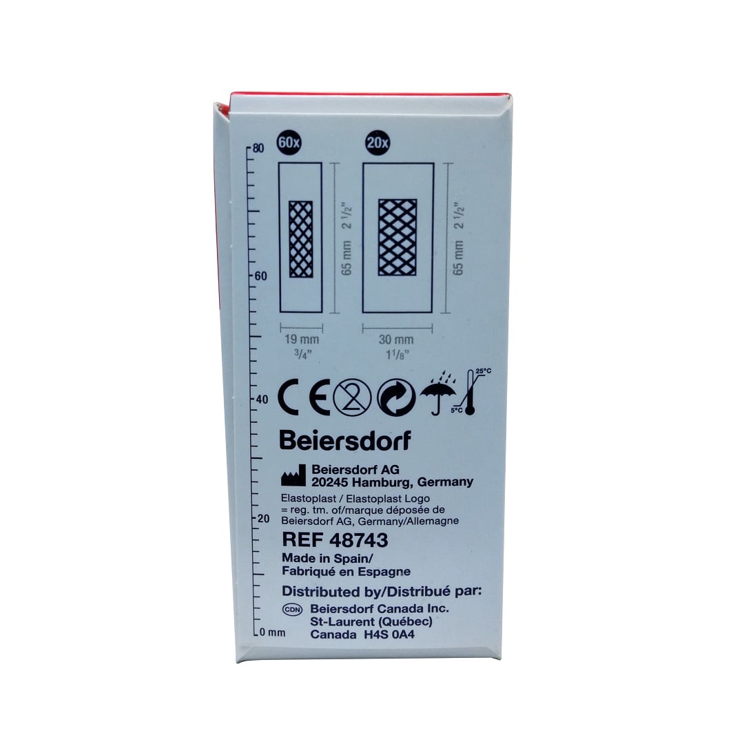 Bandage size for Elastoplast Assorted Size Fabric Bandages Family Pack (80 bandages)