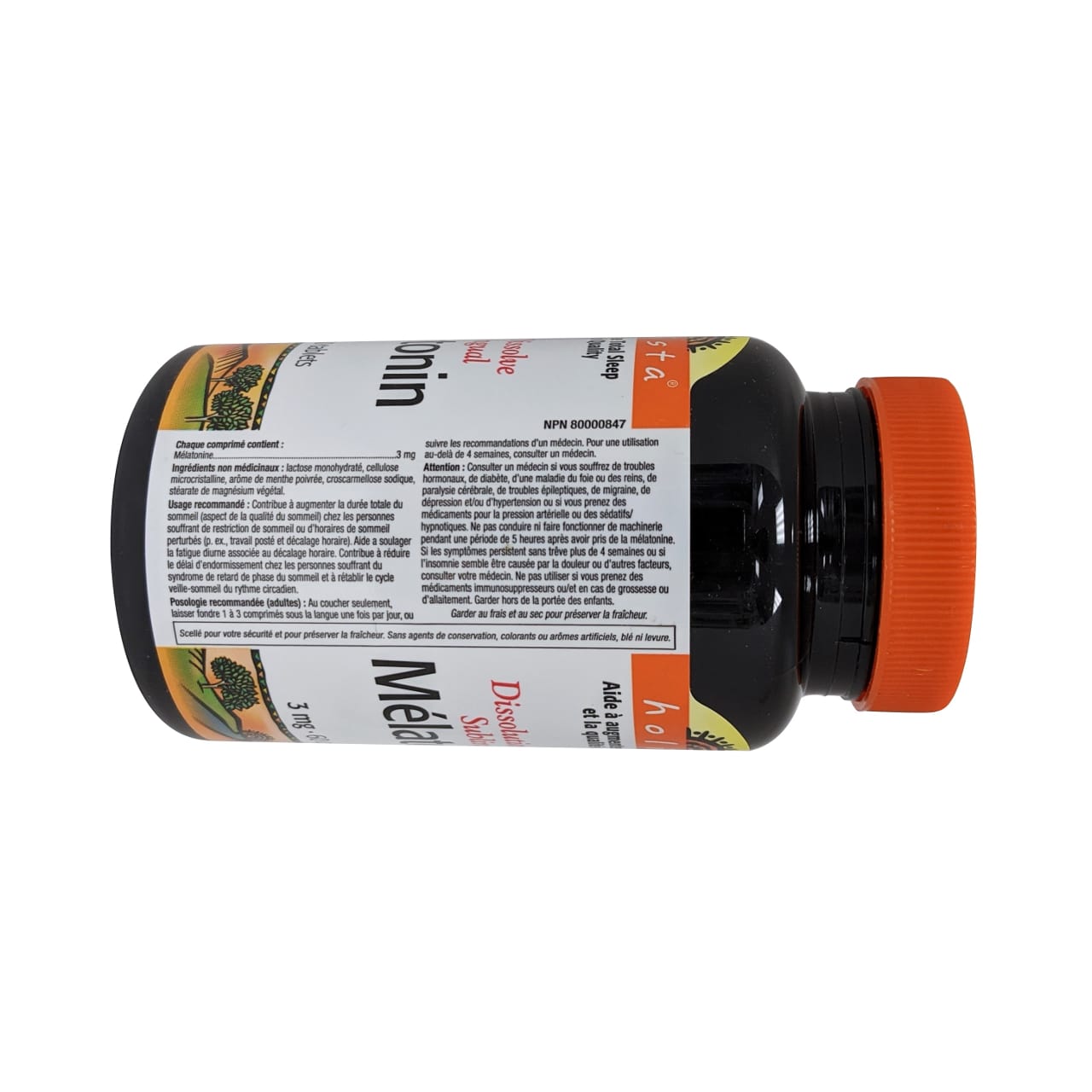 Product details, ingredients, dosage and cautions for Holista Melatonin 3mg in French