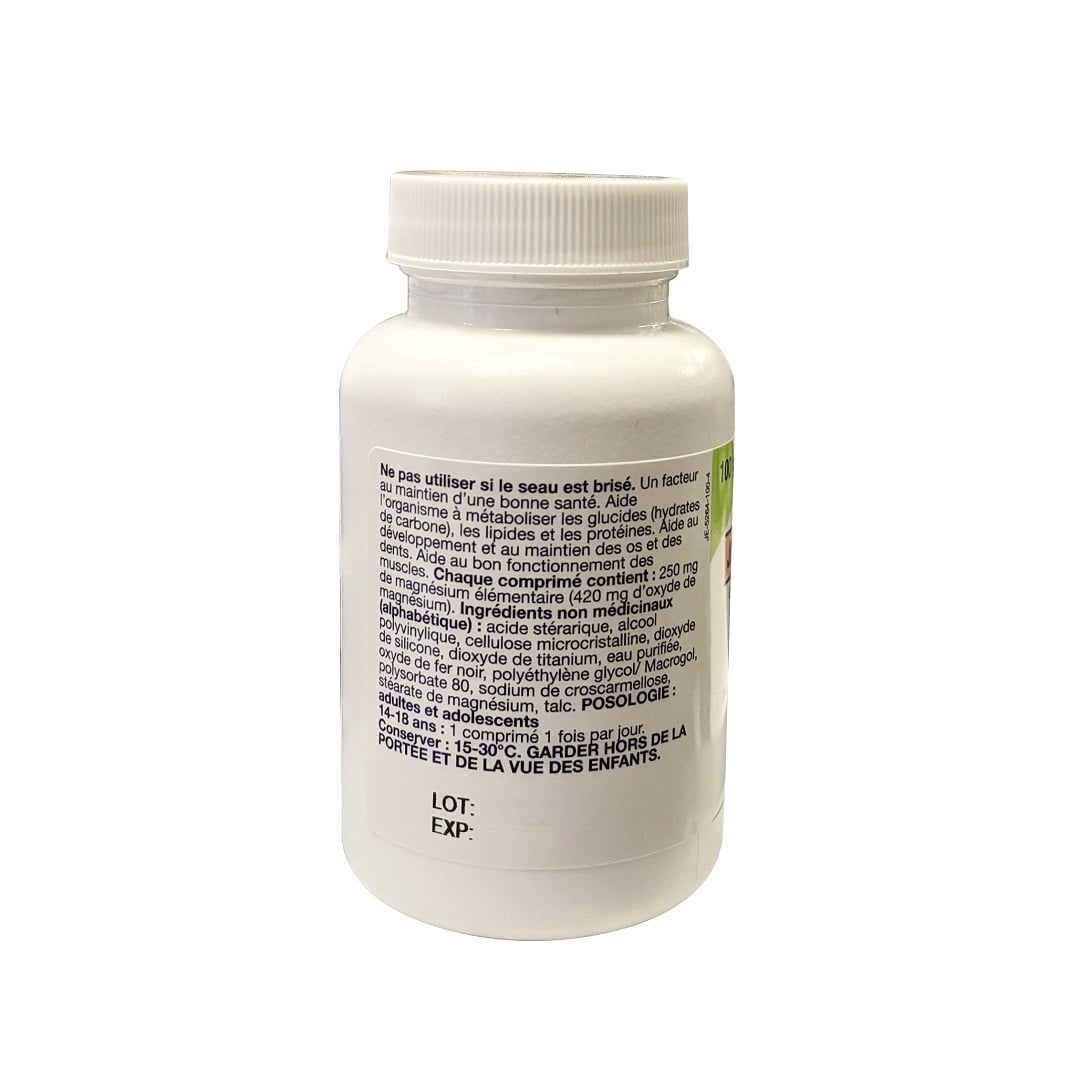 Description, ingredients, and dose for JAMP Magnesium Oxide 250 mg (100 tablets) in French