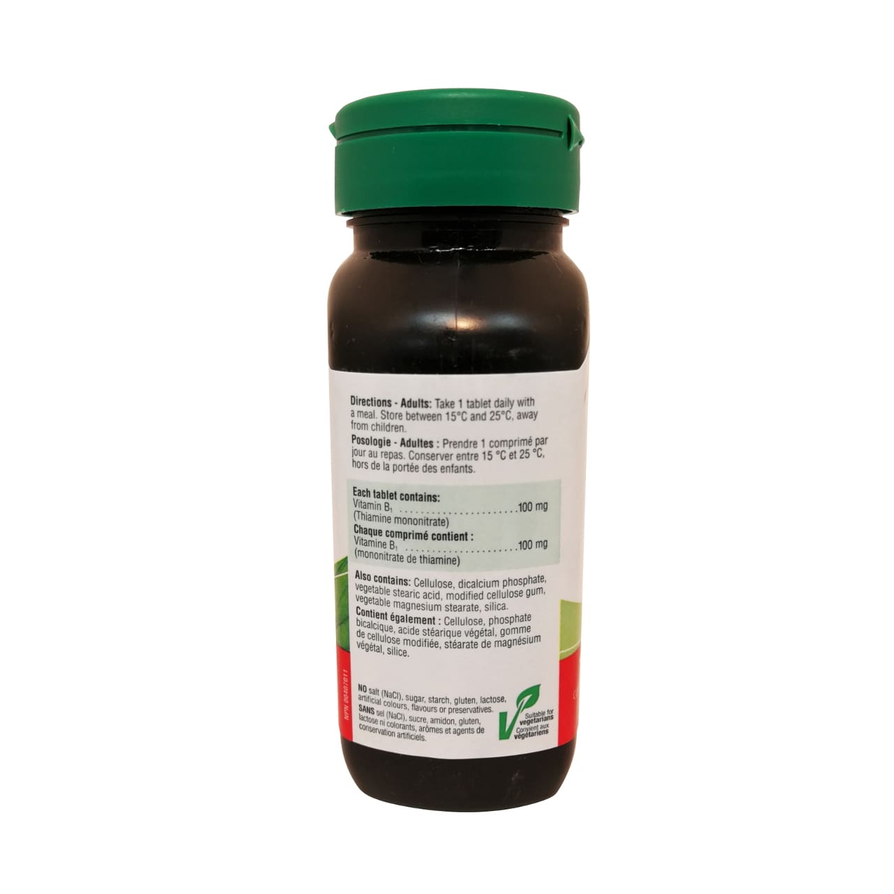 Product directions, dosage for Jamieson B1 100mg in French and English