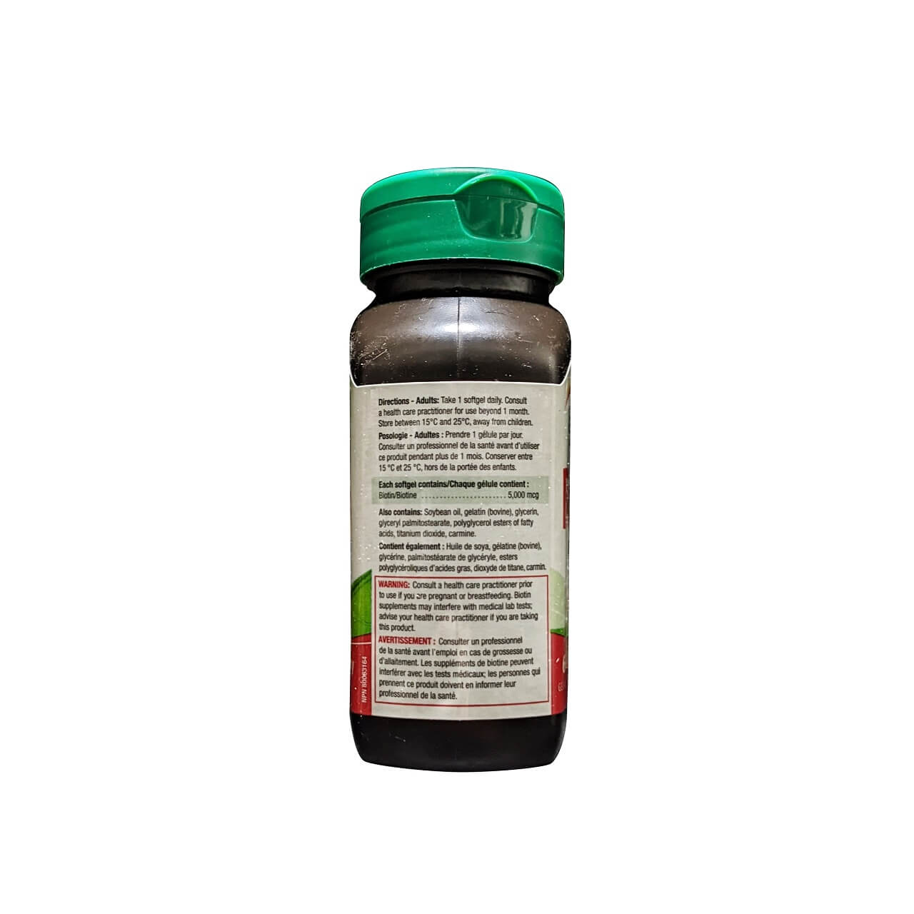 Directions, ingredients, warnings for Jamieson Biotin 5000 mcg Extra Strength (60 softgels)