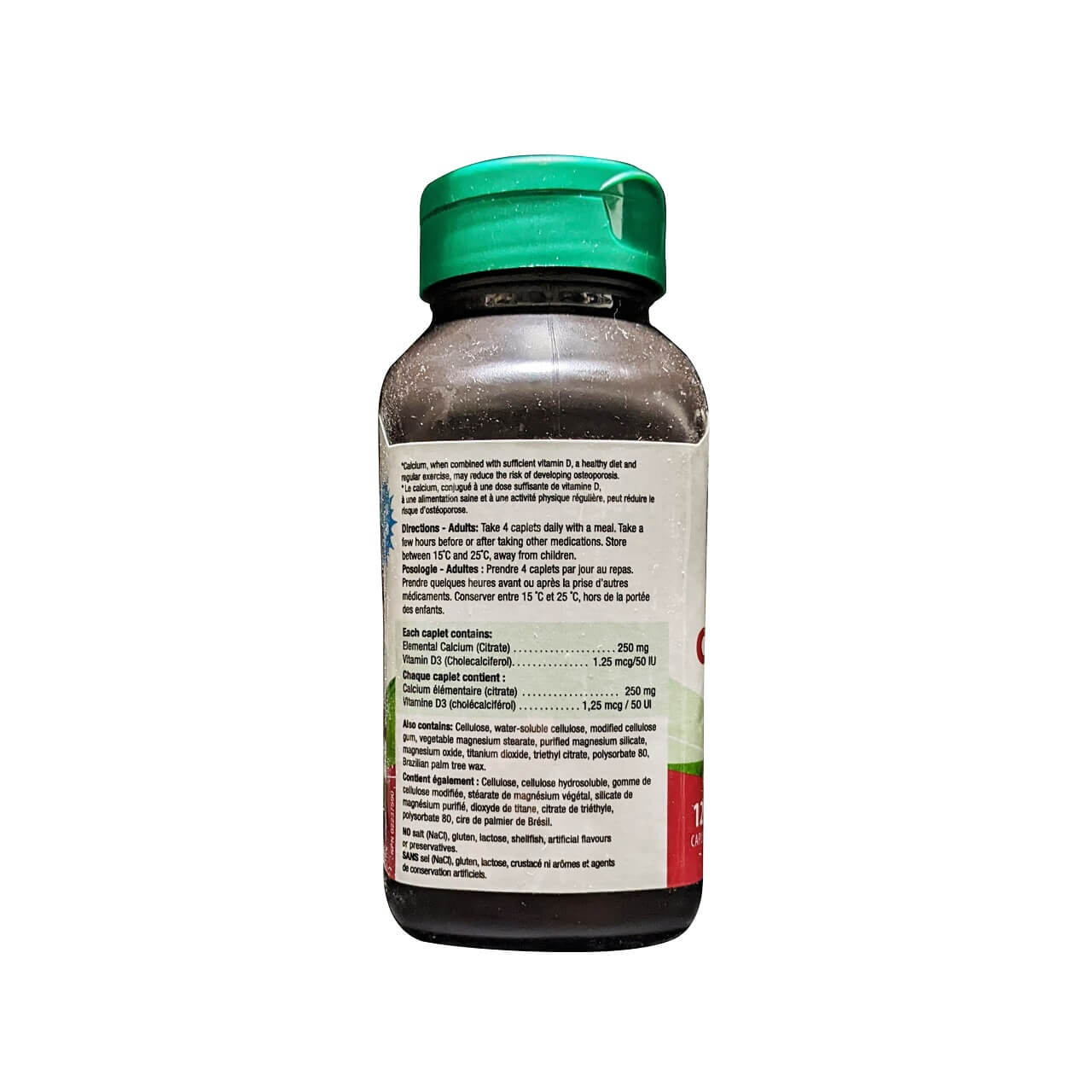 Description, direction, ingredients for Jamieson Calcium (250 mg) + Vitamin D3 (50 IU) Regular Strength (120 caplets)