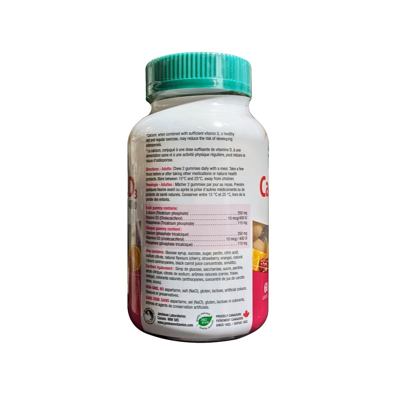 Description, directions, ingredients for Jamieson Calcium (250 mg) with Vitamin D3 (400 IU) Gummies (60 gummies)