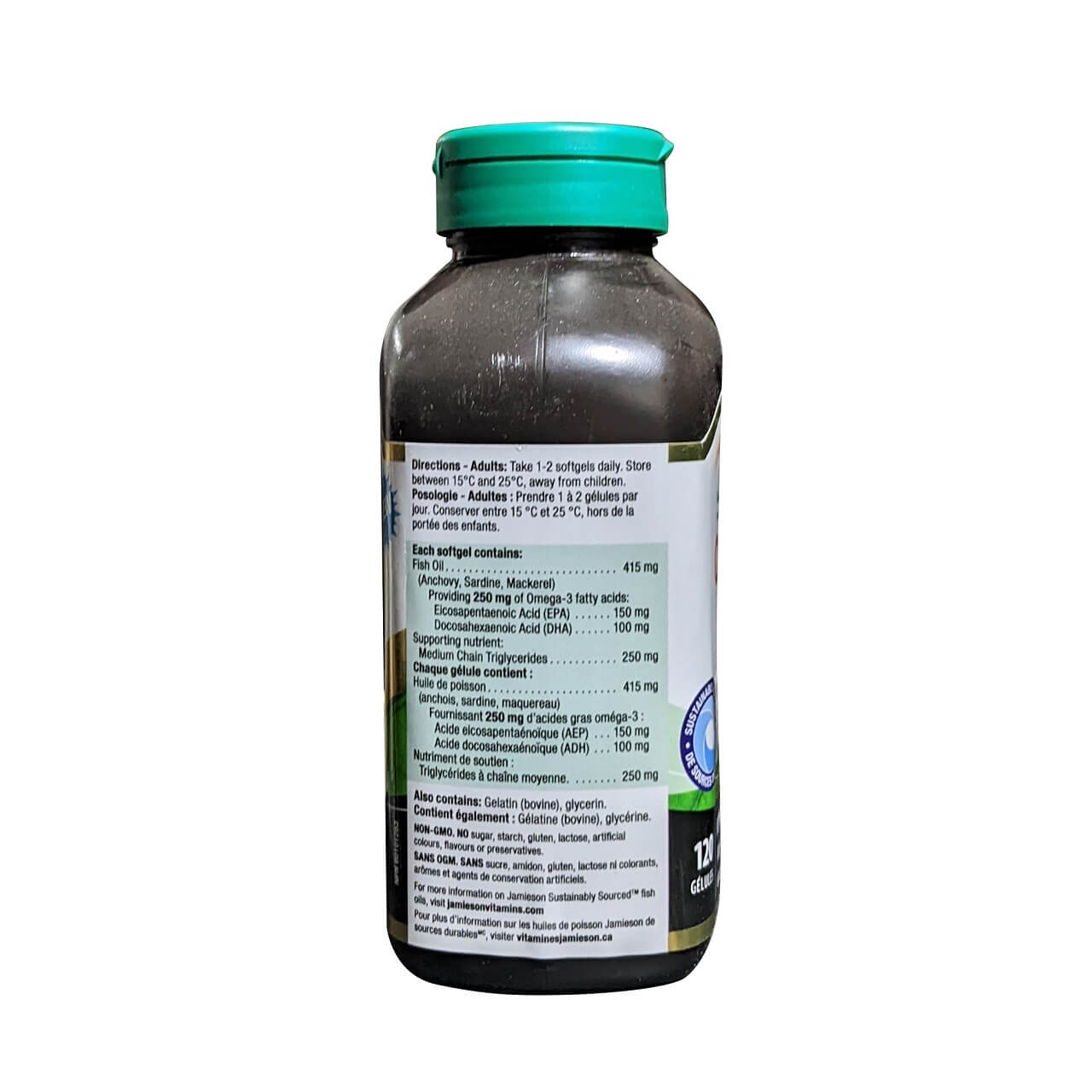 Directions, ingredients for Jamieson Omega-3 + MCT Oil Extra Strength (120 softgels)