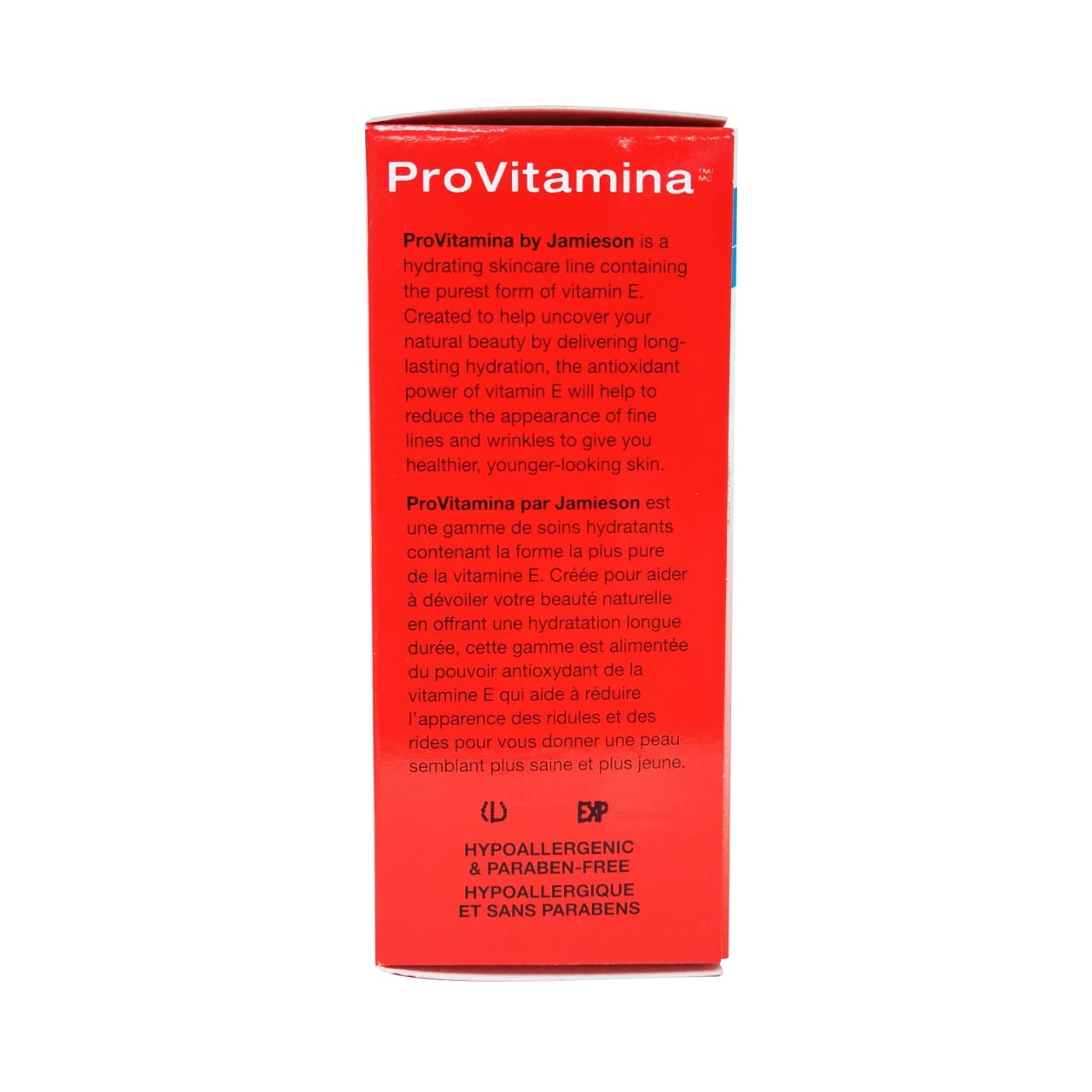 Product description for Jamieson ProVitamina Vitamin E Oil 100% Pure in French and English