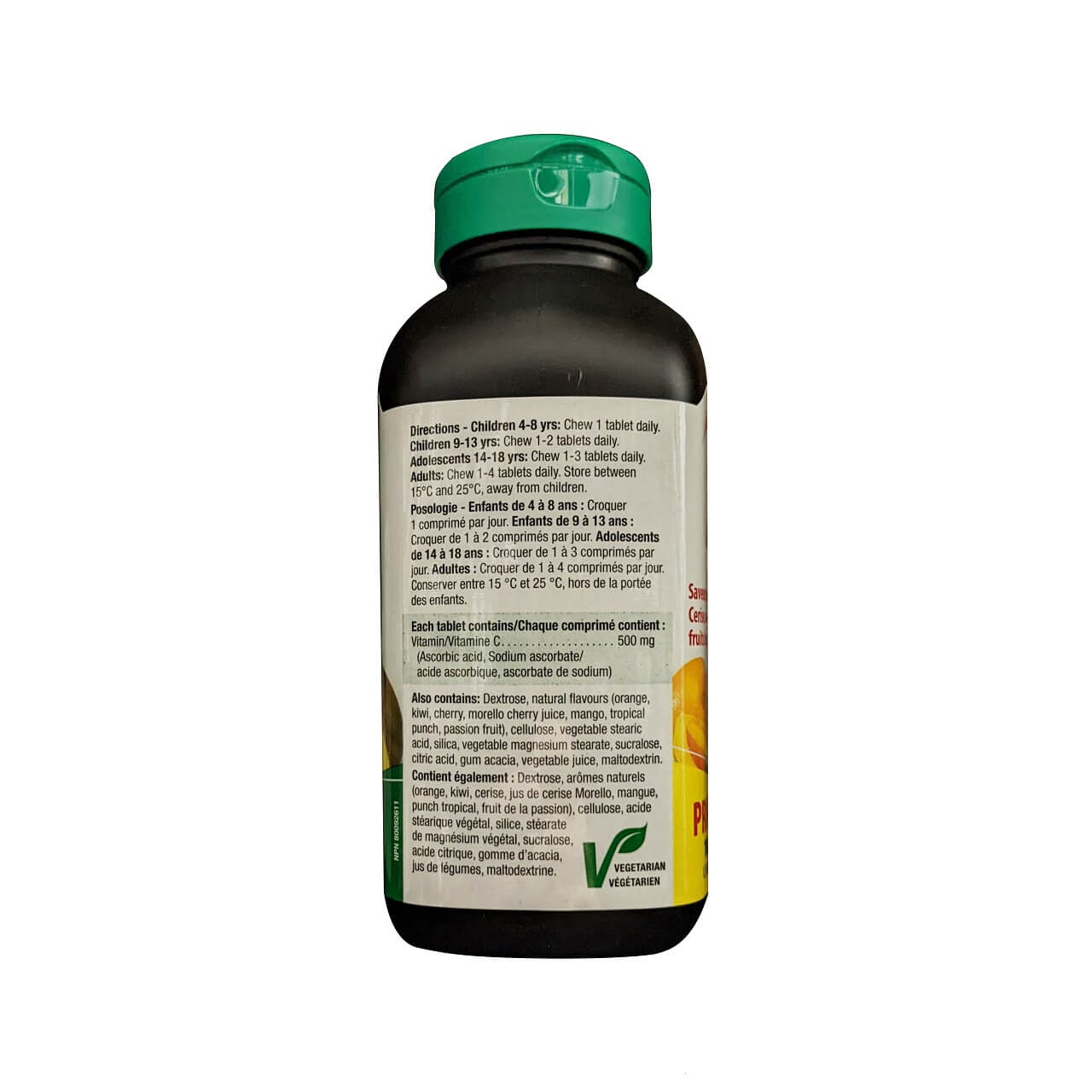 Directions and ingredients for Jamieson Vitamin C 500 mg Chewables Assorted Cherry, Orange, Tropical Fruit (120 tablets) (20 tablet bonus)