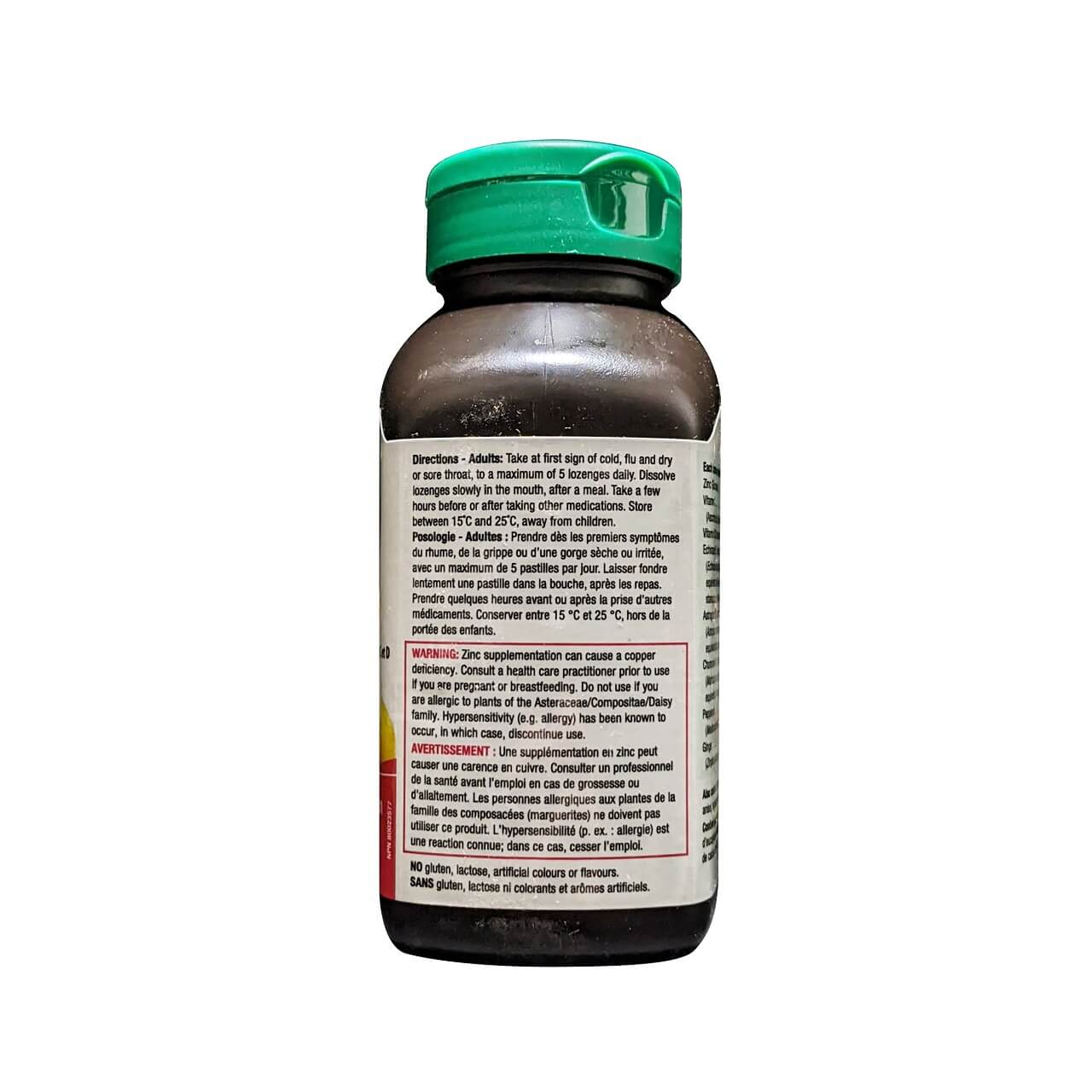 Directions and warnings for Jamieson Zinc Lozenges with Echinacea, Vitamins C & D Lemon and Menthol Flavour (60 lozenges)