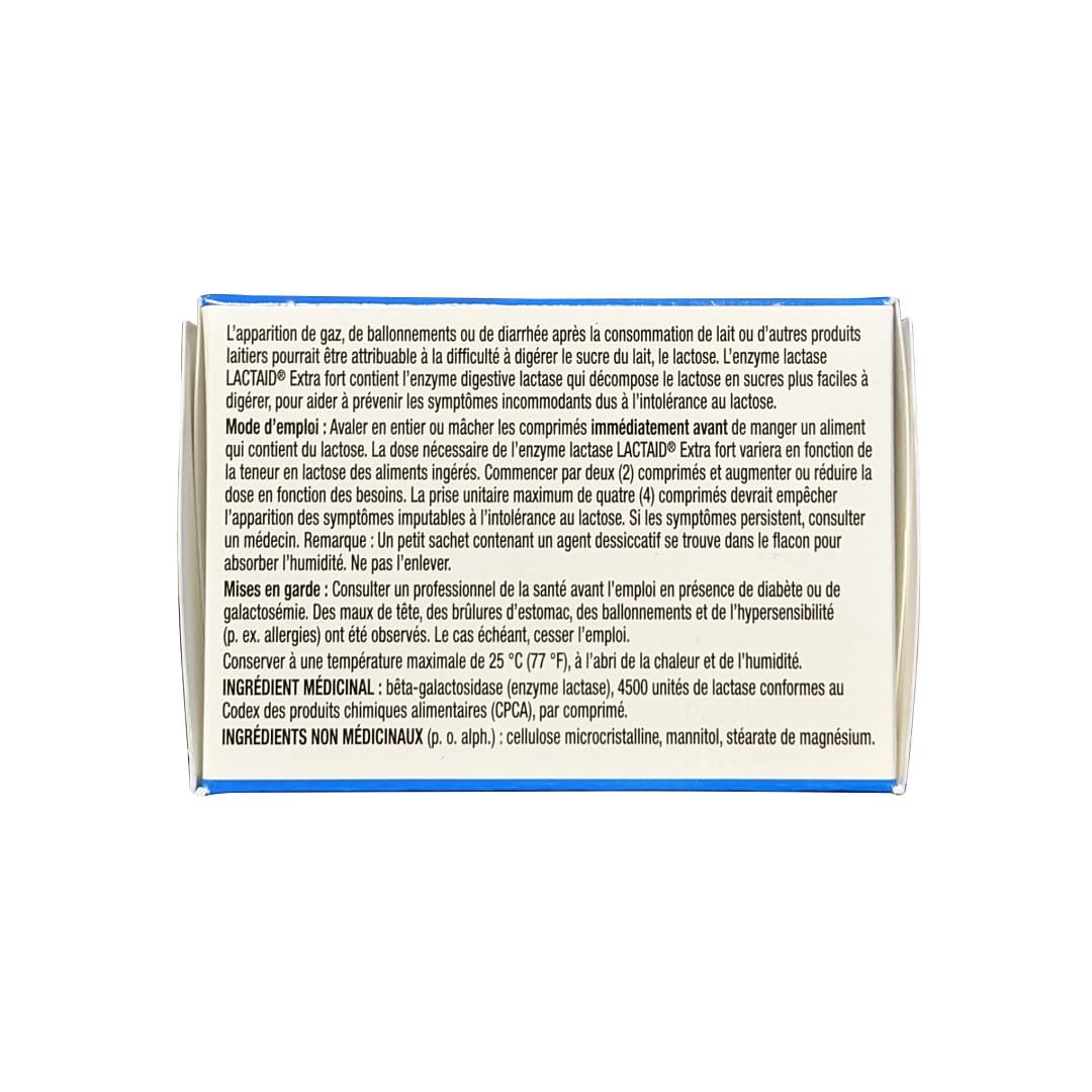 Description, directions, cautions, ingredients for Lactaid Extra Strength Lactase Enzyme (80 tablets) in French