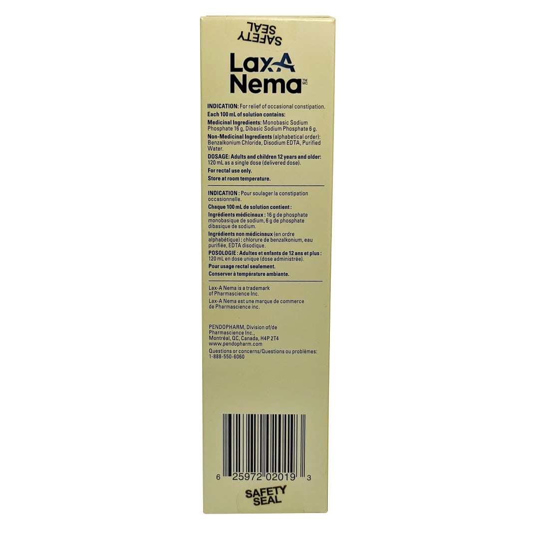 Indication, ingredients, and disage for Lax-A-Nema Sodium Phosphates Enema (130 mL)