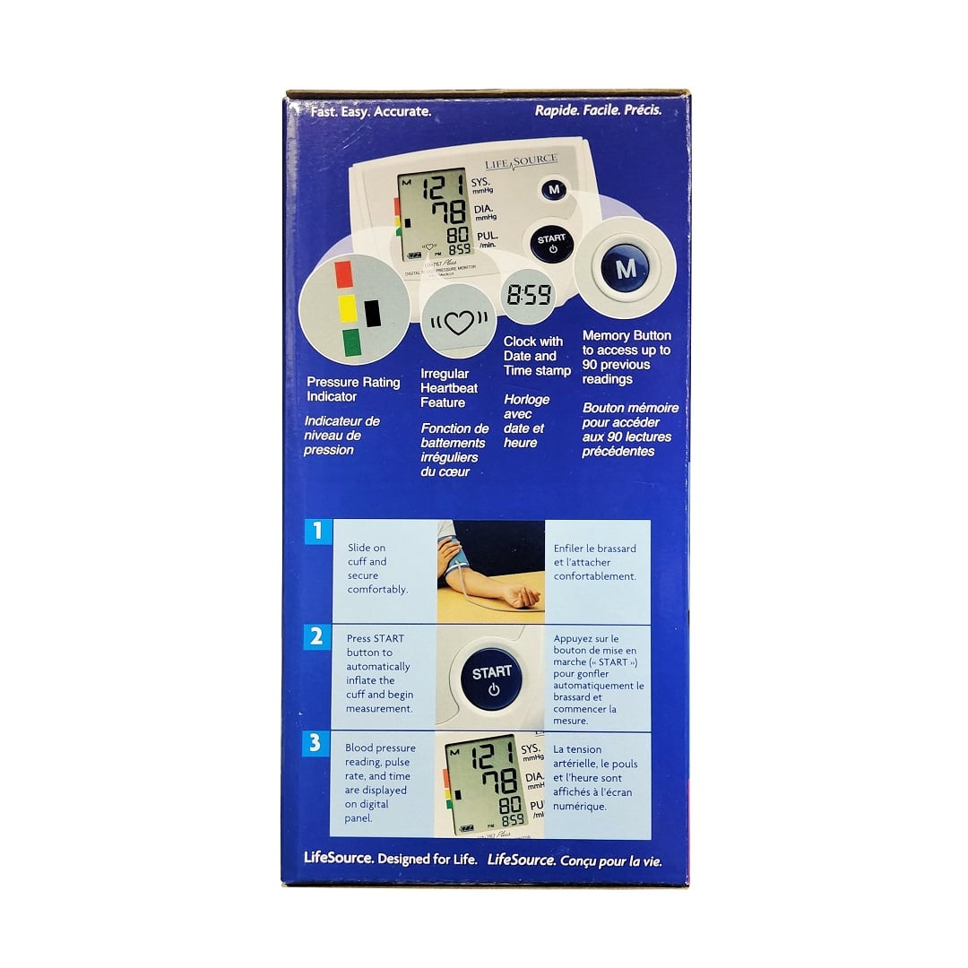 Features and instructions for Life Source Deluxe One Step Blood Pressure Monitor (Small Cuff)
