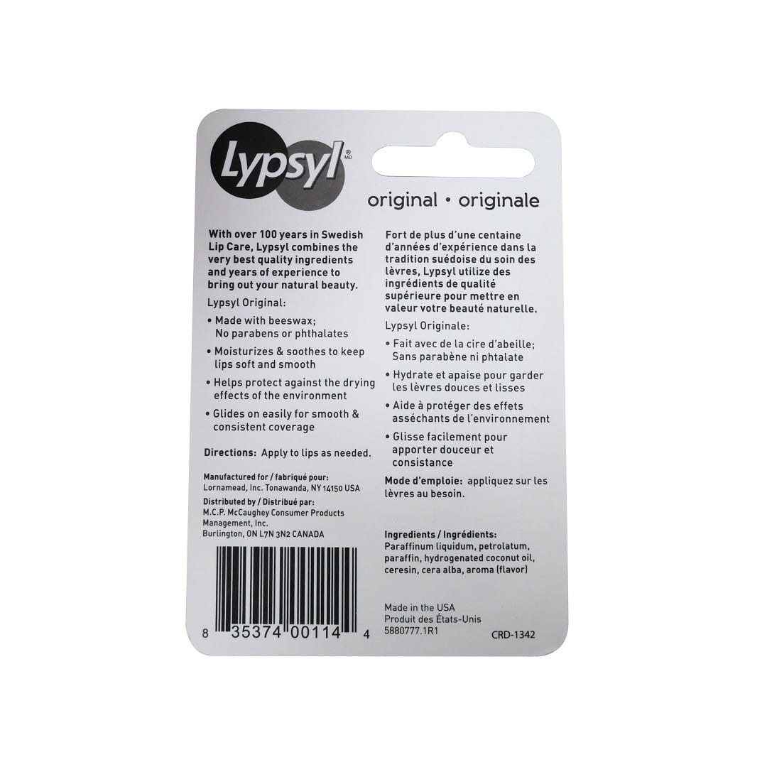 Details, directions, and ingredients for Lypsyl Original Moisturizing Lip Balm