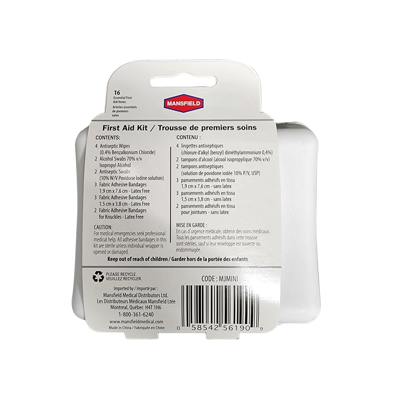 Contents for Mansfield First Aid Kit (16 Pieces)