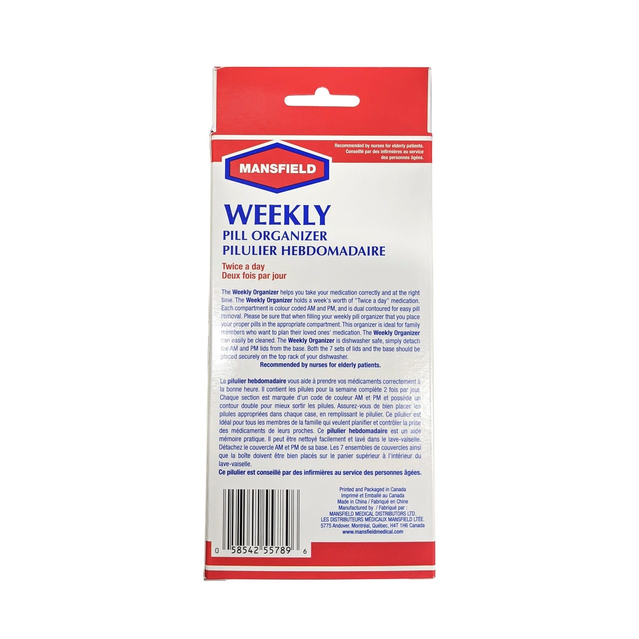 Description for Mansfield Weekly Pill Organizer Morning/Evening